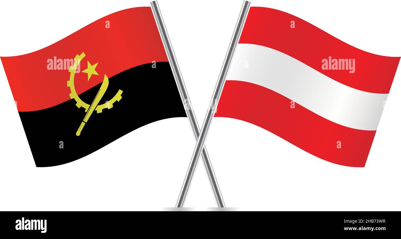 Angola and Austria flags. Vector illustration. Stock Vector
