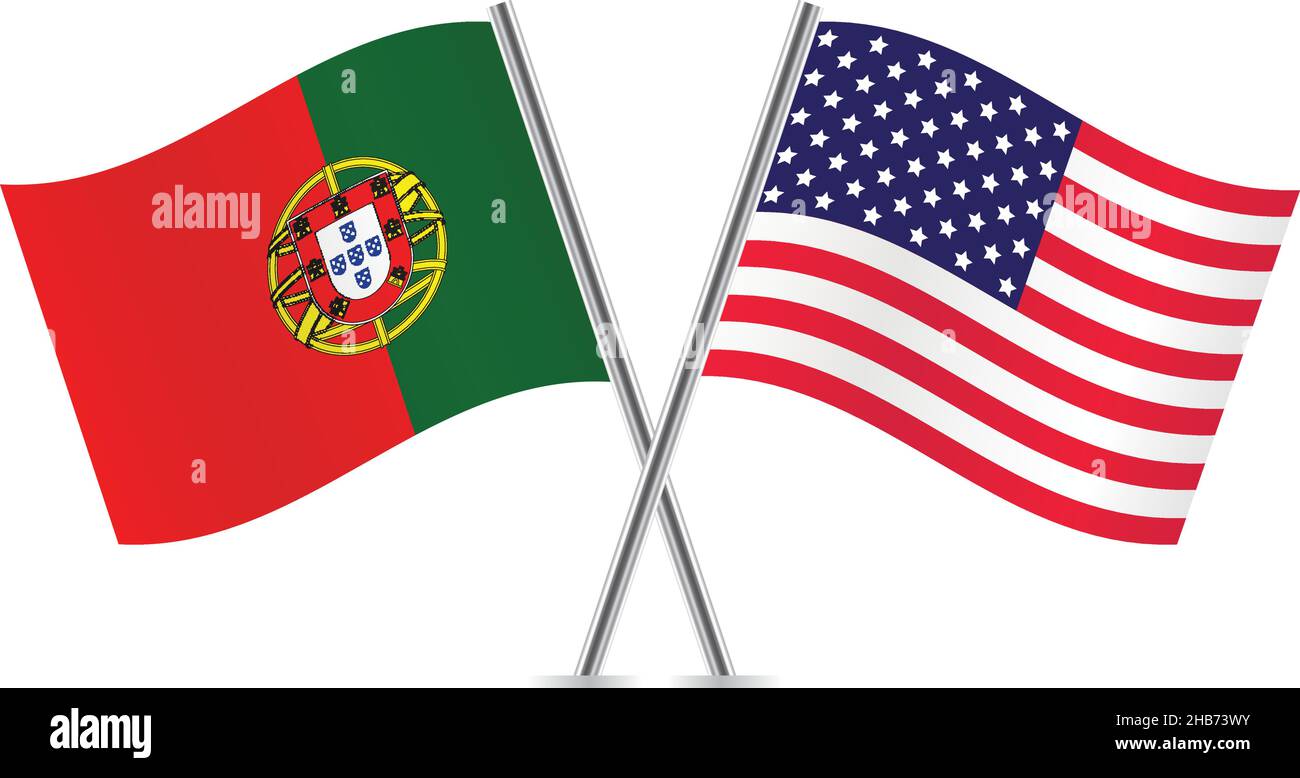 Portugal and America flags.Vector illustration. Stock Vector