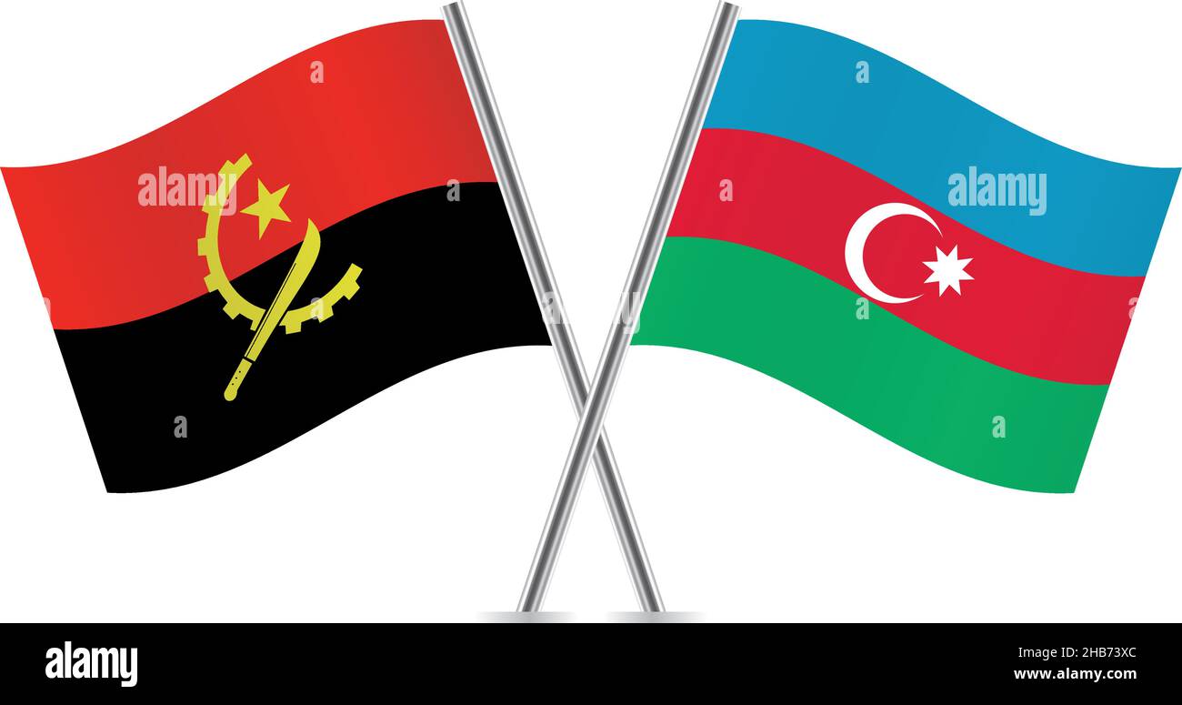 Angola and Azerbaijan flags. Vector illustration. Stock Vector