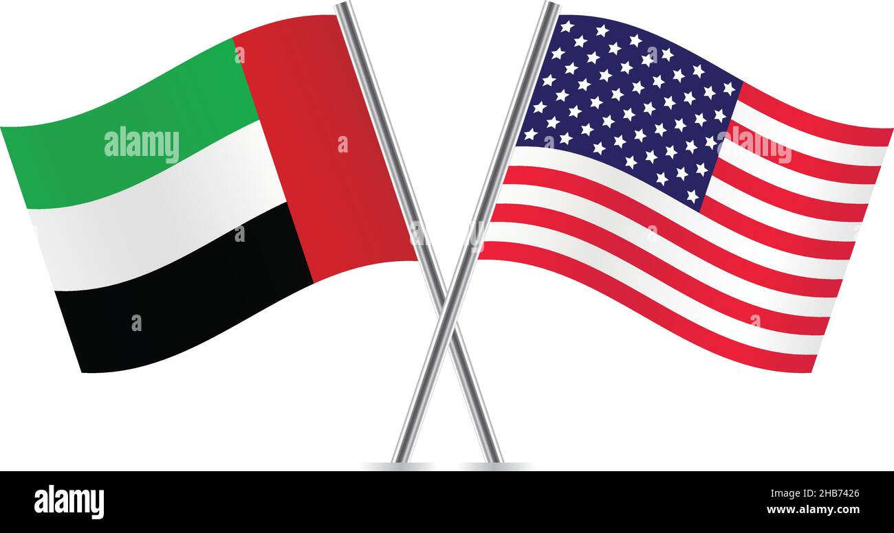 American and United Arab Emirates flags. Vector illustration. Stock Vector