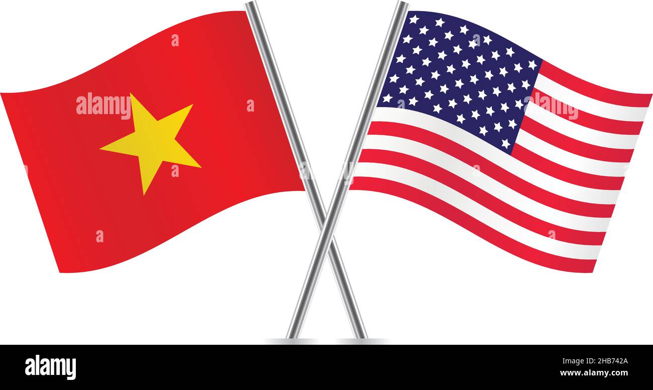 America and Vietname flags. Vector illustration. Stock Vector