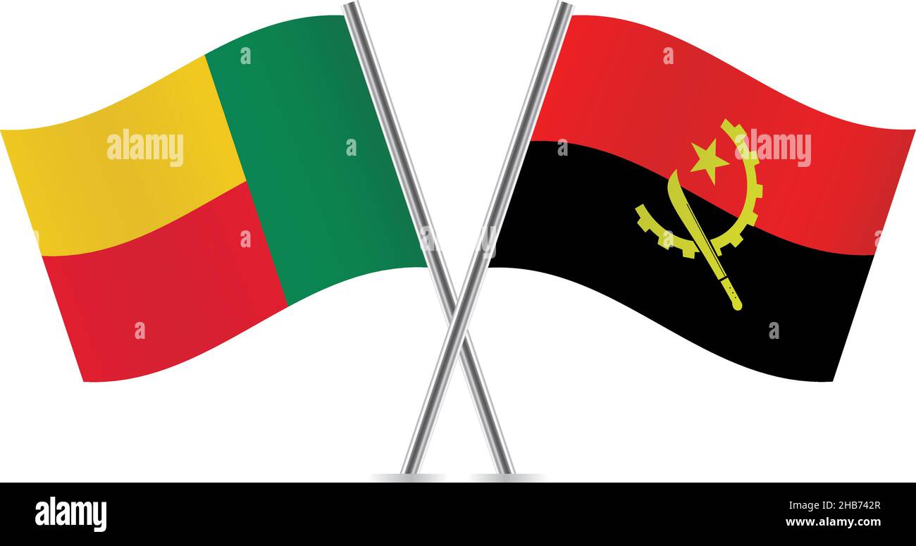 Benin and Angola flags. Vector illustration. Stock Vector