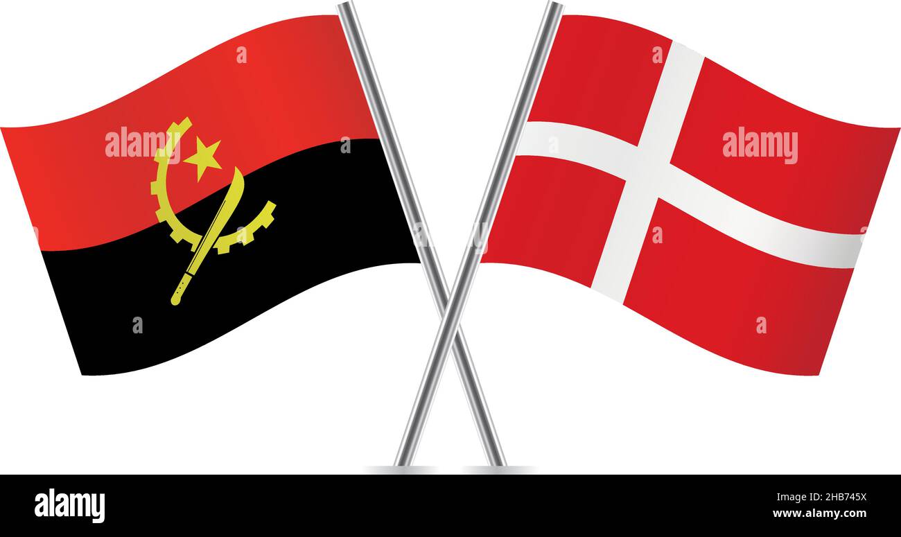 Angola and Denmark flags. Vector illustration. Stock Vector