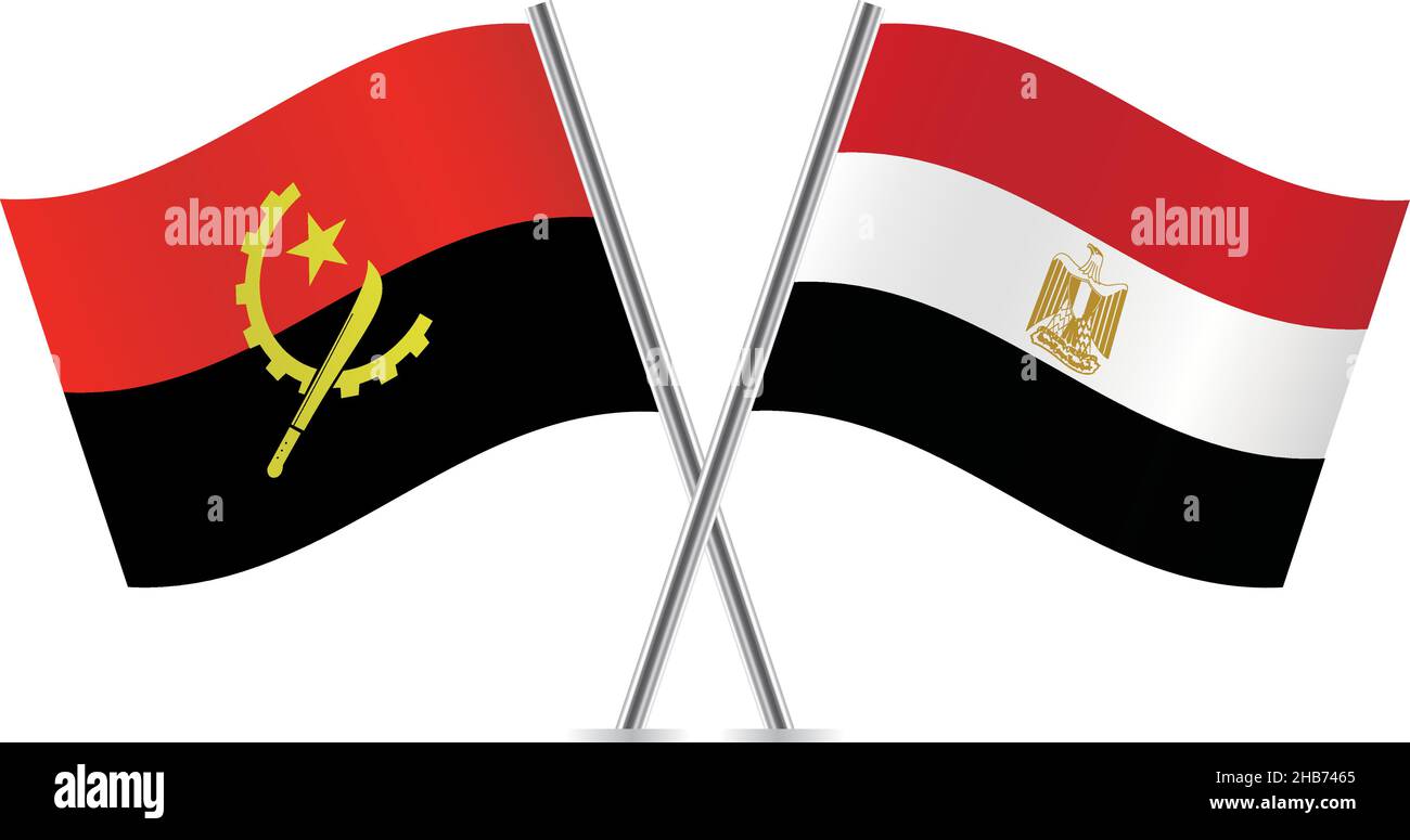 Angola and Egypt flags. Vector illustration. Stock Vector
