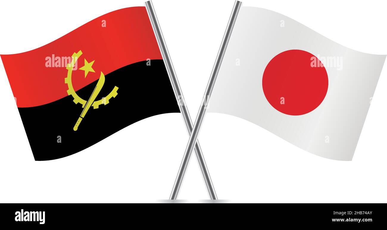 Angola and Japan flags. Vector illustration. Stock Vector