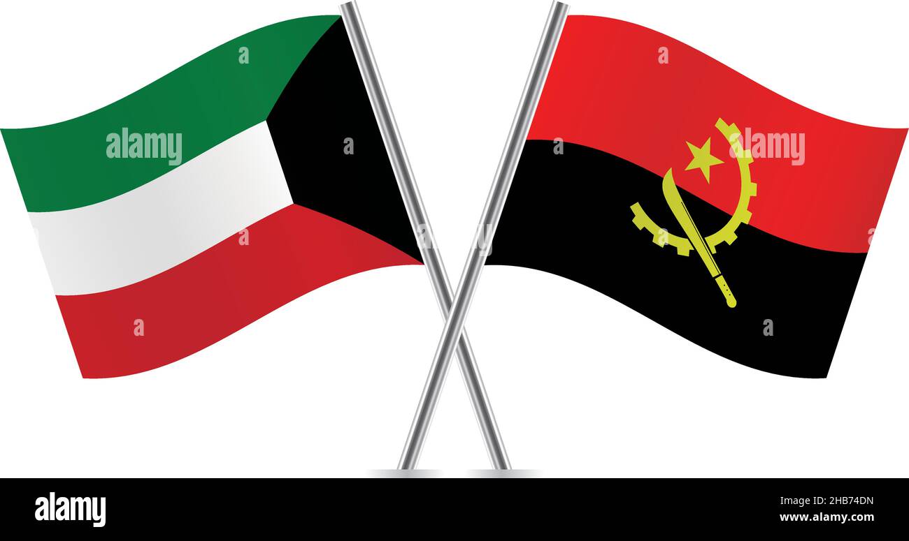 Kuwait and Angola flags. Vector illustration. Stock Vector