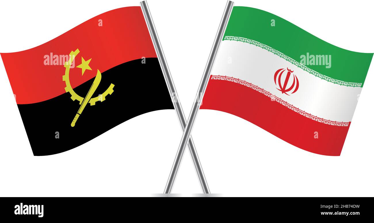 Angola and Iran flags. Vector illustration. Stock Vector
