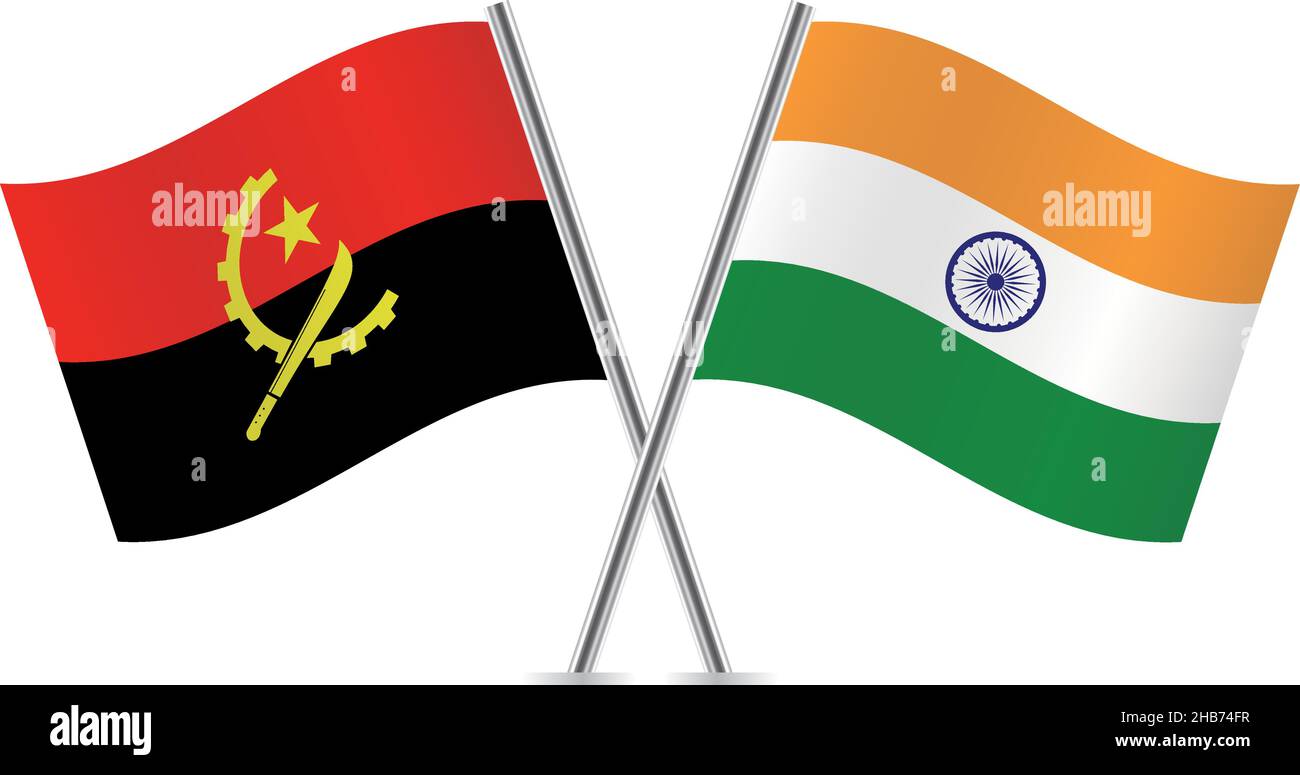 Angola and India flags. Vector illustration. Stock Vector