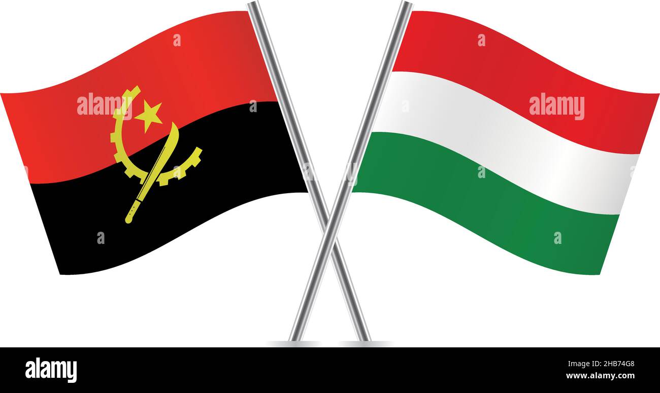 Angola and Hungary flags. Vector illustration. Stock Vector