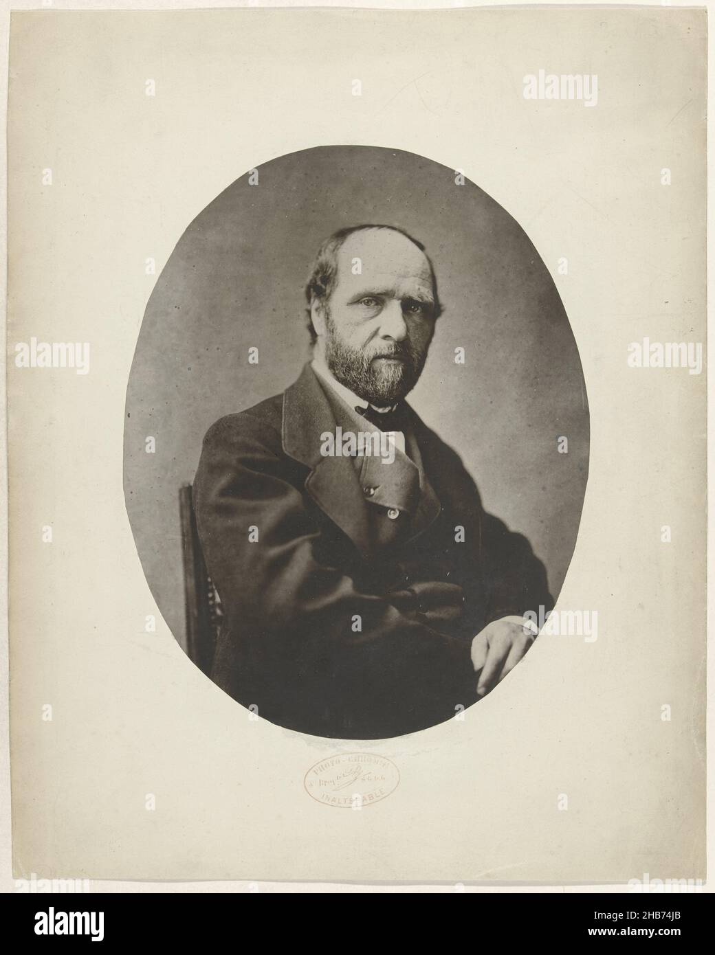 Portrait of Louis-Alphonse Poitevin, anonymous, printer: Alphonse-Louis Poitevin (mentioned on object), 1860 - 1865, paper, cardboard, carbon print, height 228 mm × width 178 mmheight 330 mm × width 266 mm Stock Photo