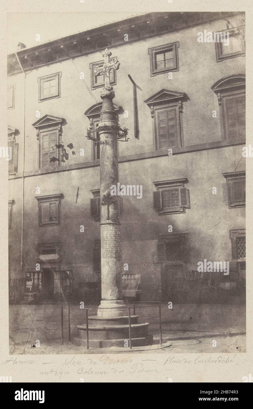 Colonna di San Zanobi in the Piazza San Giovanni in Florence, Italy, Florence, Place du Duomo (title on object), anonymous, Italy, 1855 - 1865, cardboard, salted paper print, height 256 mm × width 177 mmheight 423 mm × width 296 mm Stock Photo