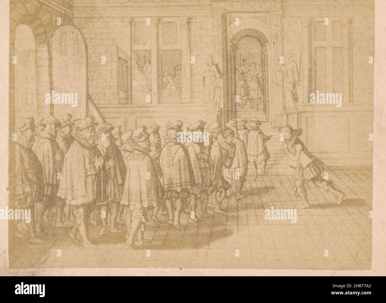 Photographic reproduction of an engraving of the presentation of an entreaty by Dutch nobles to the governess Margaret of Parma, anonymous, anonymous, Netherlands, 1850 - 1900, photographic support, cardboard, albumen print, height 57 mm × width 77 mmheight 62 mm × width 105 mm Stock Photo