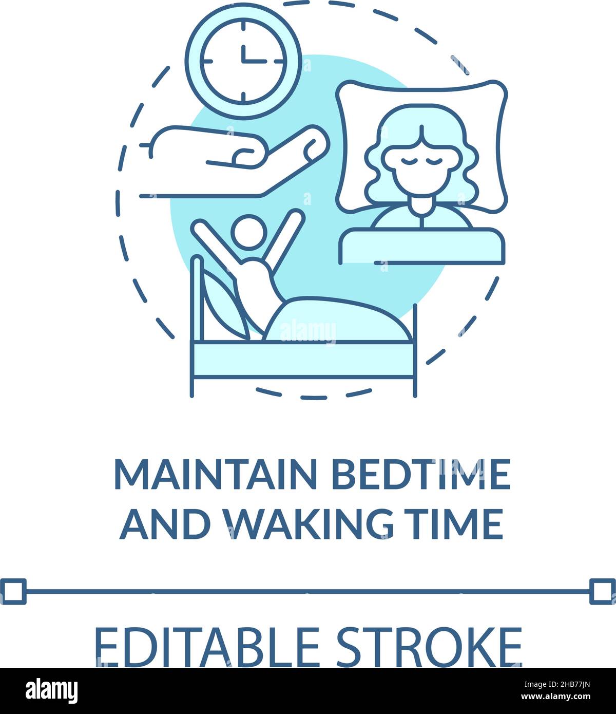 Maintain bedtime and waking time turquoise concept icon Stock Vector