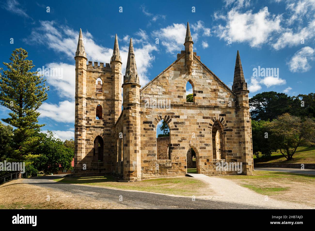 Ruin of the church Port Arthut Historic Site / Tasmania. Stock Photo