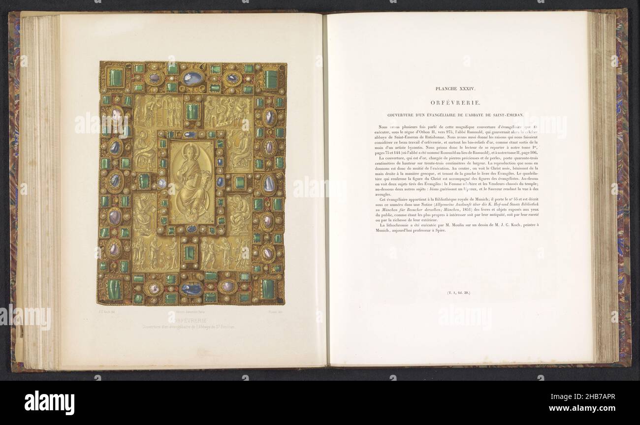 Cover of an evangeliarium, from the Abbey of Sankt Emmeram, Couverture d'un évangéliaire de l'Abbaye de St. Eméran, Orfévrerie (series title), print maker: Moulin, (mentioned on object), intermediary draughtsman: J.C. Koch, (mentioned on object), Paris, c. 1859 - in or before 1864, paper, height 218 mm × width 166 mm Stock Photo