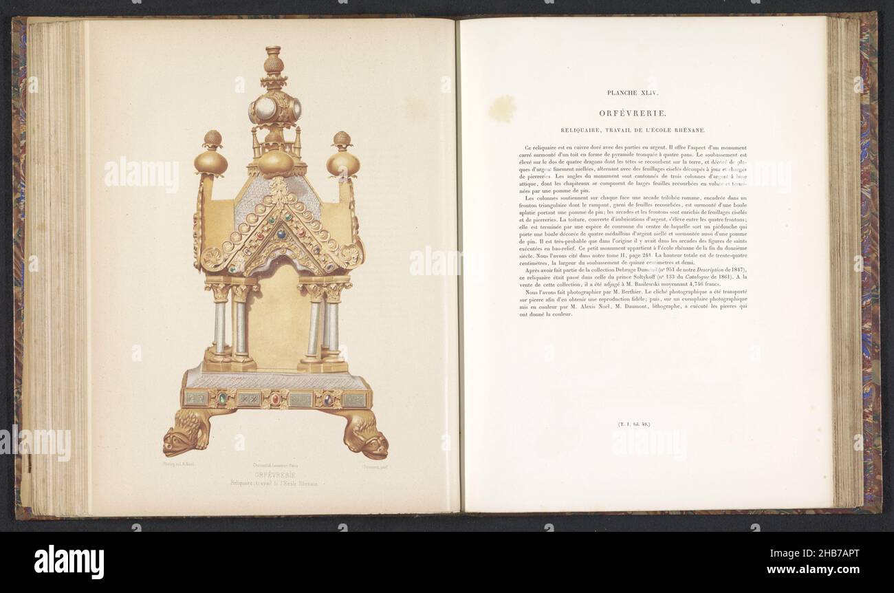Reliquary, Reliquaire - travail de l École Rhenane, Orfévrerie (series title), print maker: Daumont, (mentioned on object), Berthier, (mentioned on object), Paris, c. 1859 - in or before 1864, paper, height 263 mm × width 148 mm Stock Photo