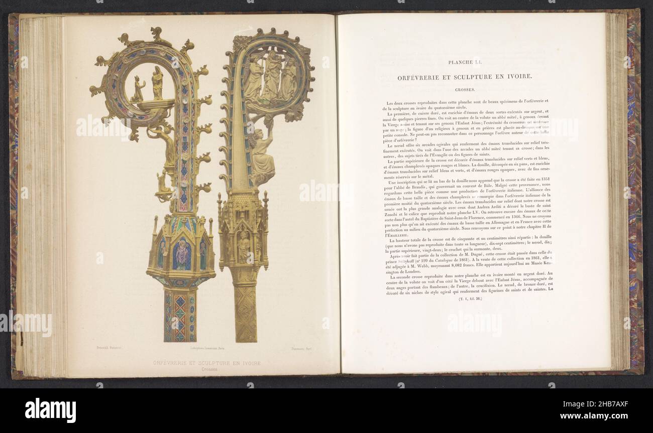 Two curve bars, Crosses, Orfévrerie et sculpture en ivoire (series title), Berthier, (mentioned on object), print maker: Joseph Rose Lemercier, (mentioned on object), Paris, c. 1859 - in or before 1864, paper, height 277 mm × width 194 mm Stock Photo