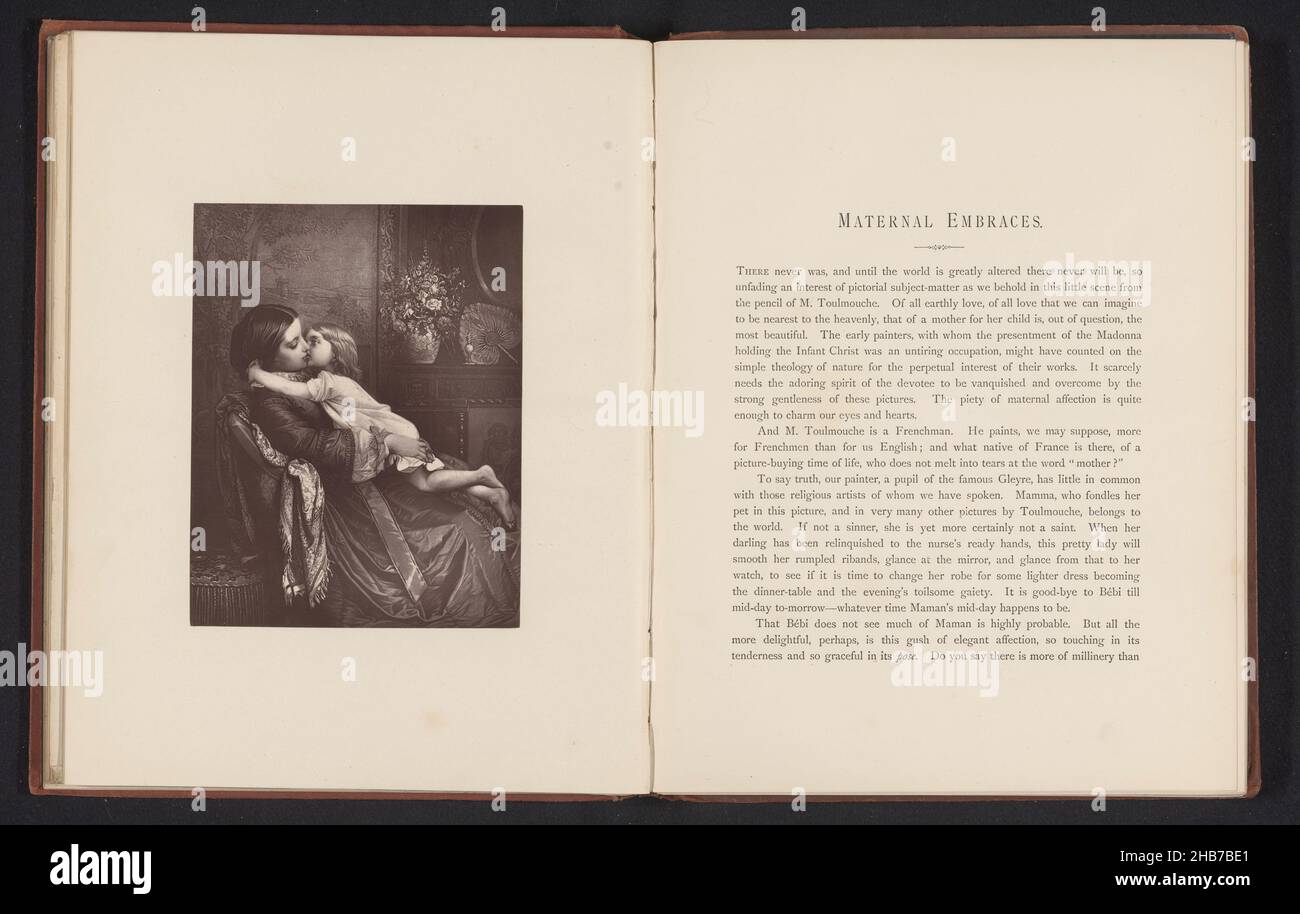 Photoreproduction of a print after a painting, depicting a child kissing her mother, maker: anonymous, anonymous, c. 1861 - in or before 1871, paper, height 154 mm × width 120 mm Stock Photo