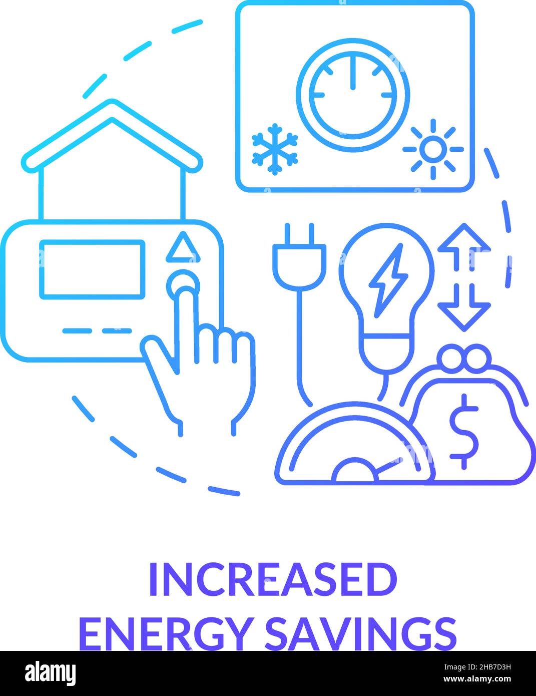 Increased energy savings blue gradient concept icon Stock Vector