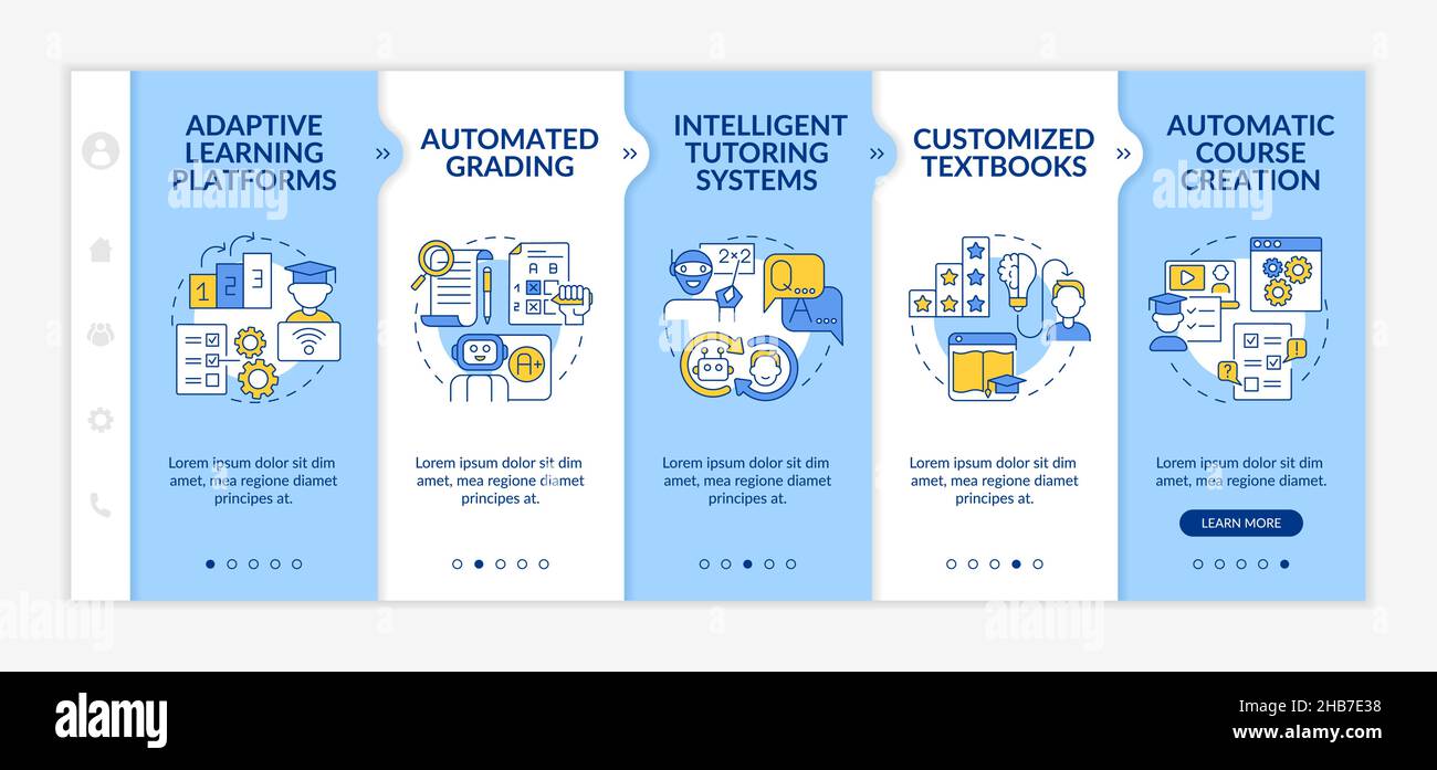 Automation of education blue and white onboarding template Stock Vector