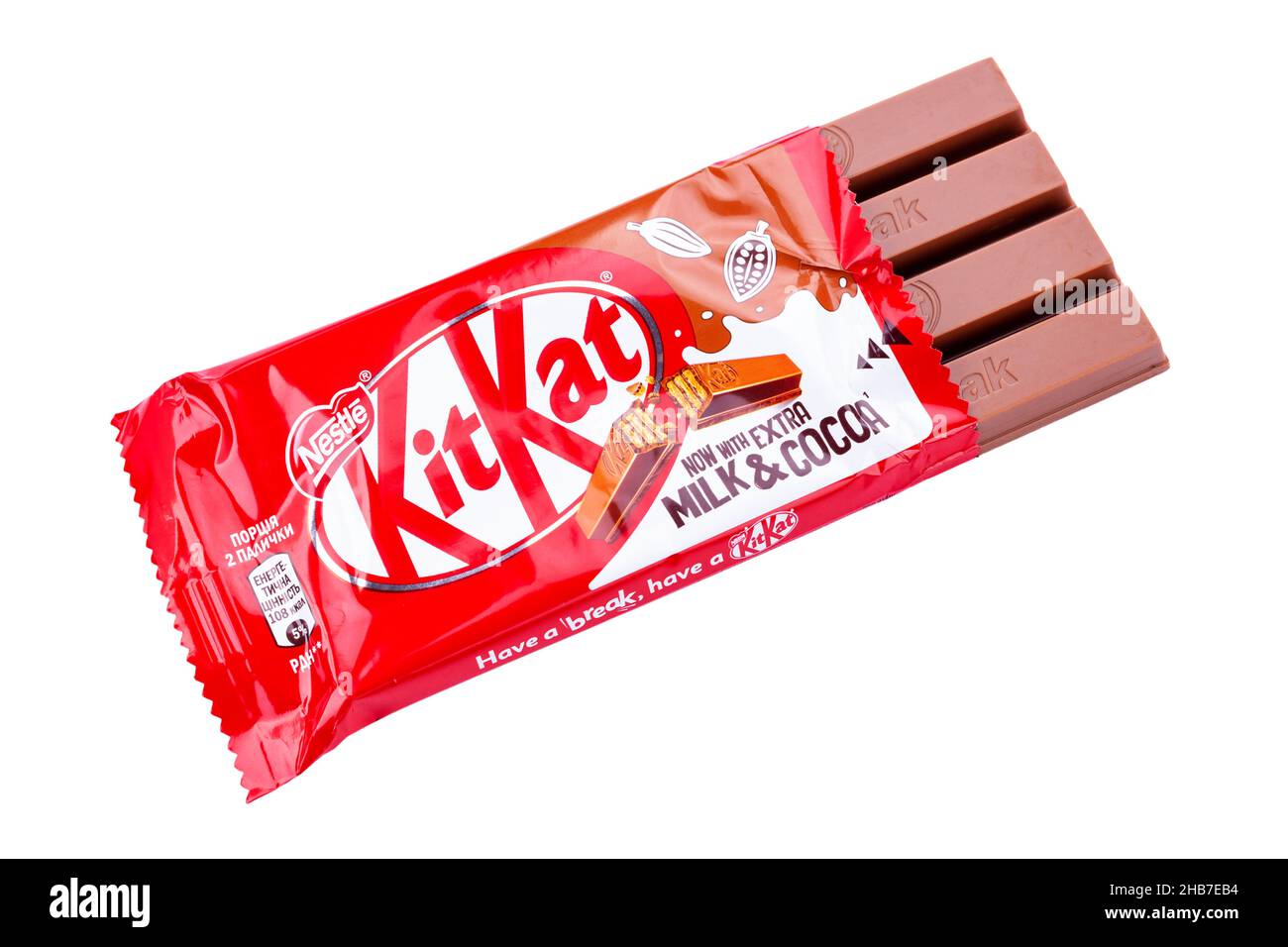Ukraine, Kyiv December 12. 2021 Opened Kit Kat chocolate bar. Kit
