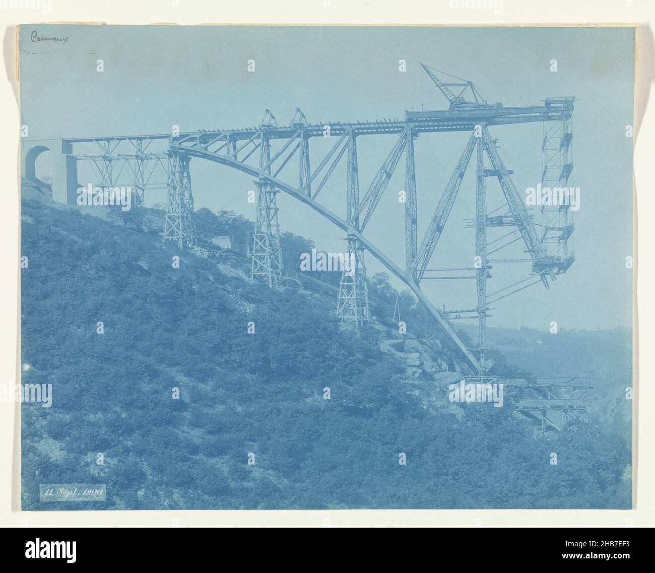 Construction of the Viaur Viaduct in France by the Societé de Construction des Battignolles, September 11, 1900, anonymous, France, 11-Sep-1900, photographic support, cyanotype, height 224 mm × width 285 mm Stock Photo