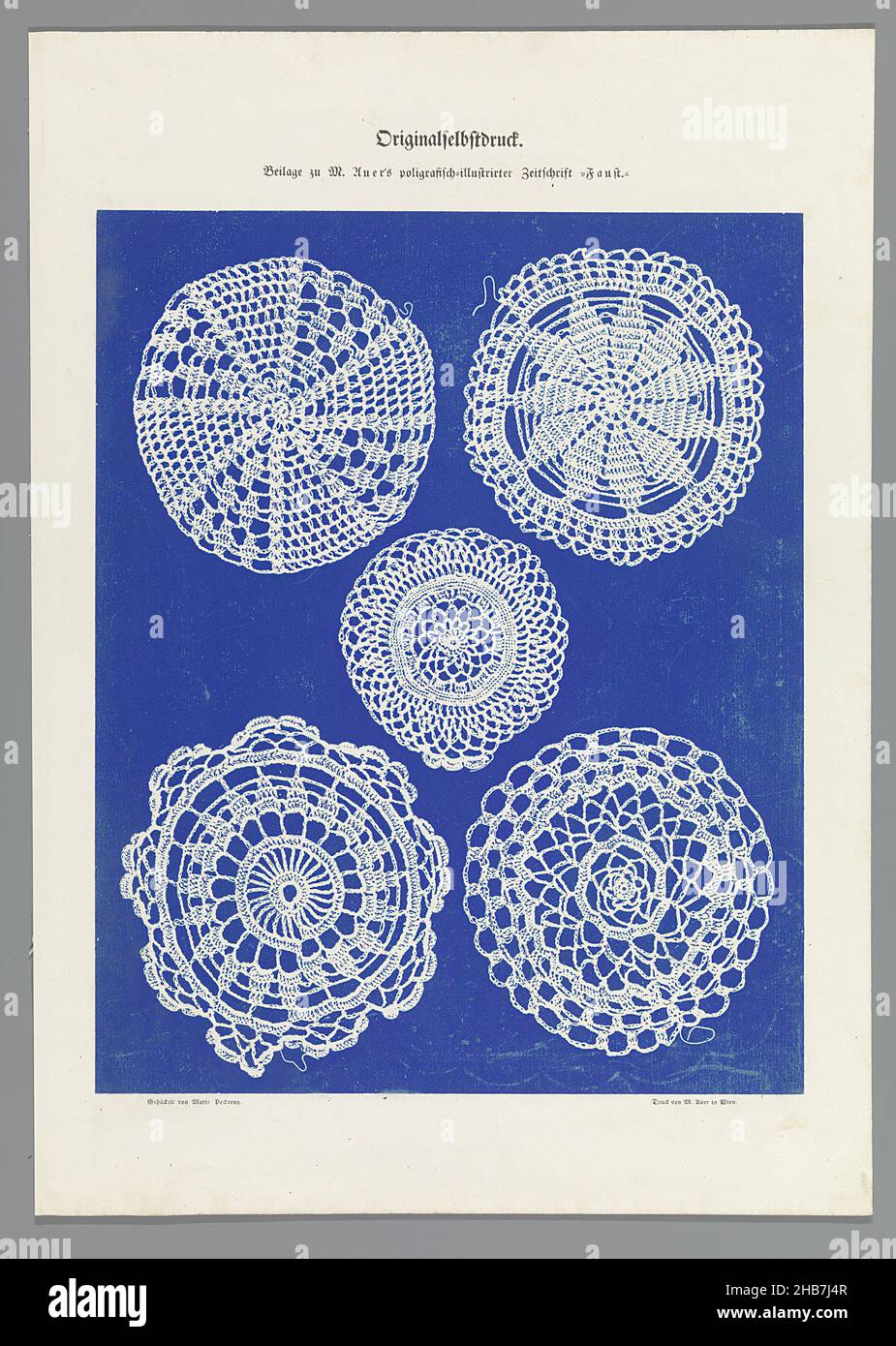Five lace patterns, Sheet from series of 12 Naturselbstdrucke Auer., maker: Alois Auer, (mentioned on object), Vienna, 1855, paper, height 343 mm × width 243 mm Stock Photo