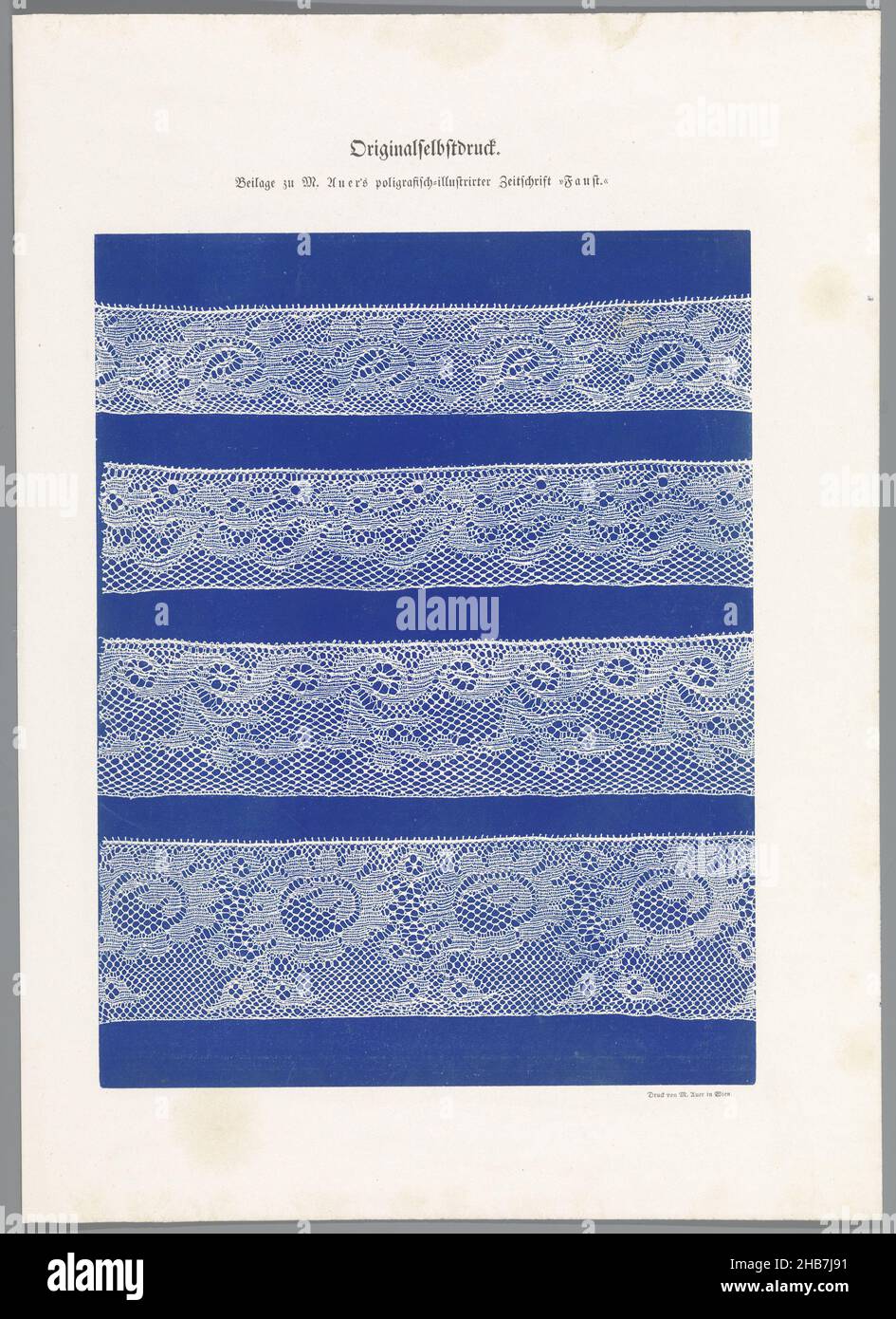 Four different lace patterns, Sheet from series of 12 Naturselbstdrucke Auer., maker: Alois Auer, (mentioned on object), Vienna, 1855, paper, height 344 mm × width 245 mm Stock Photo