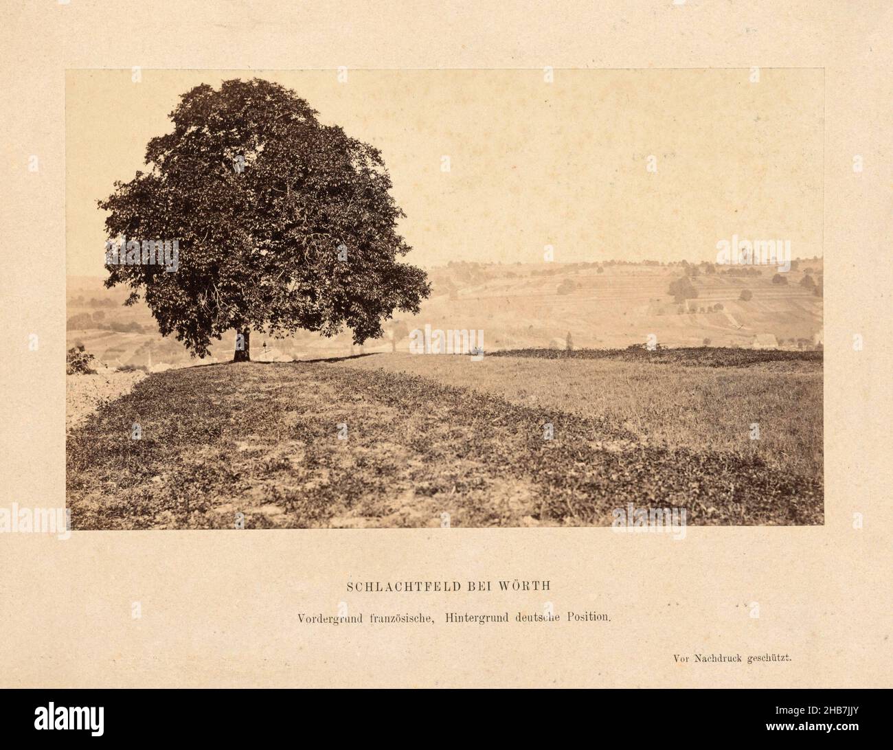 Site where the Battle of Wörth took place on August 6, 1870 during the Franco-German War, Schlachtfeld bei Wörth, anonymous, Woerth, 1870 - 1875, paper, cardboard, albumen print, letterpress printing, height 131 mm × width 217 mm, height 215 mm × width 283 mm Stock Photo