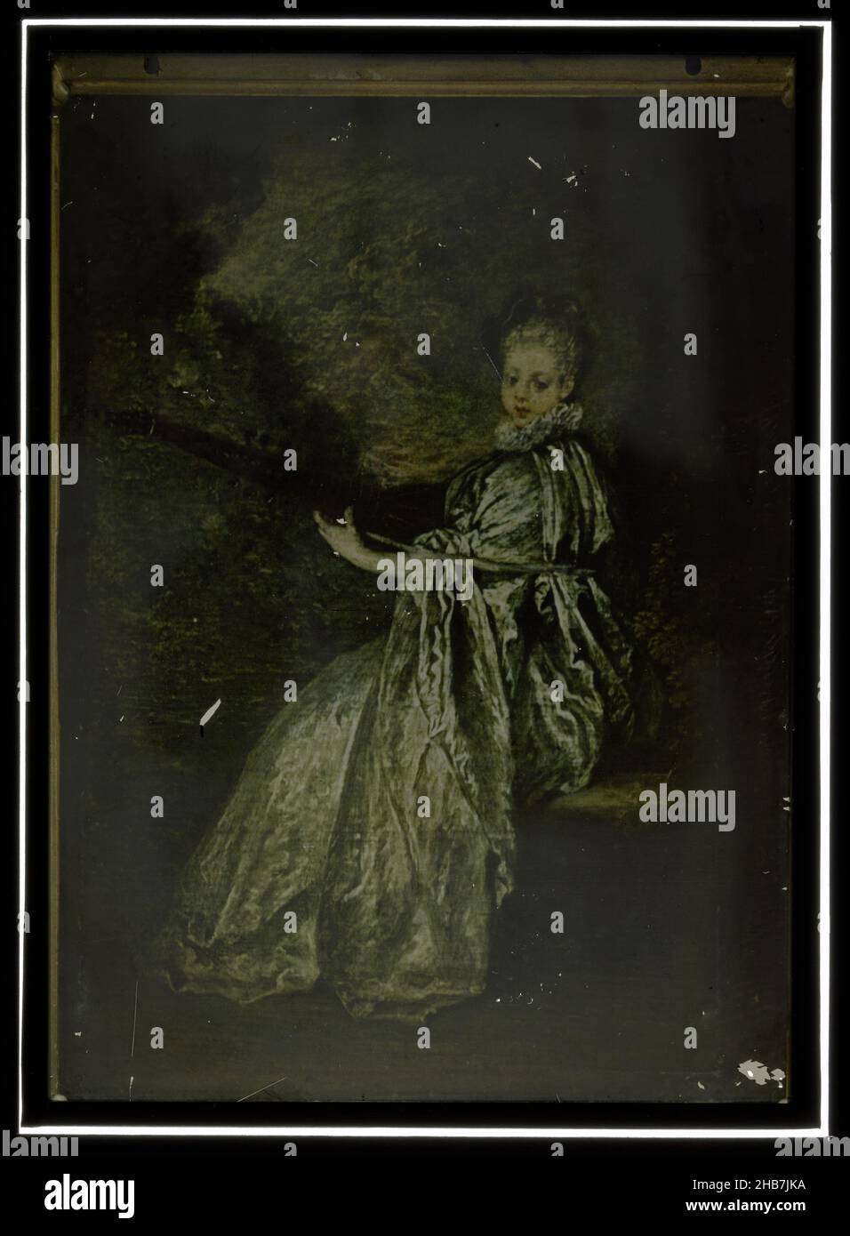 Reproduction of Antoine Watteau, La Finette, Louvre, anonymous, after: Jean Antoine Watteau, 1907 - 1935, glass, slide, height 130 mm × width 180 mm Stock Photo