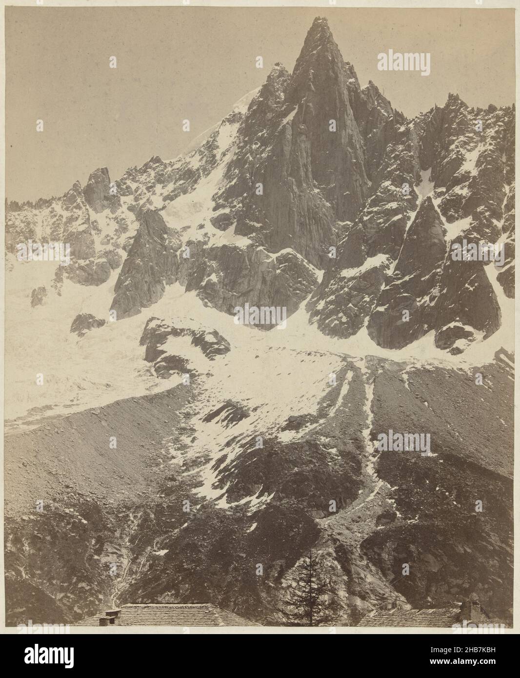 View of the Aiguille du Midi in the Mont Blanc Massif, Chaine du Montblanc Montanourd et Aiguille de Rue (title on object), Adolphe Braun & Cie. (mentioned on object), Mont Blanc Massief, 1860 - 1866, paper, cardboard, albumen print, height 323 mm × width 264 mmheight 422 mm × width 310 mm Stock Photo