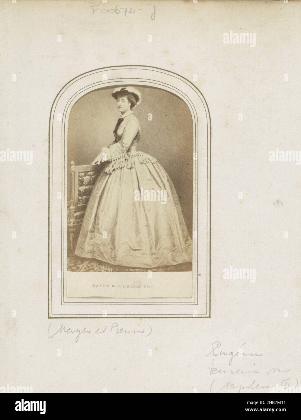 Portrait of Eugénie, Empress of France, wife Napoleon III, Part of Photo Album with 123 cartes-de-visite of members of European royal houses, politicians and well-known persons., Mayer & Pierson, Paris, 1855 - 1865, cardboard, paper, albumen print, height 88 mm × width 51 mm Stock Photo