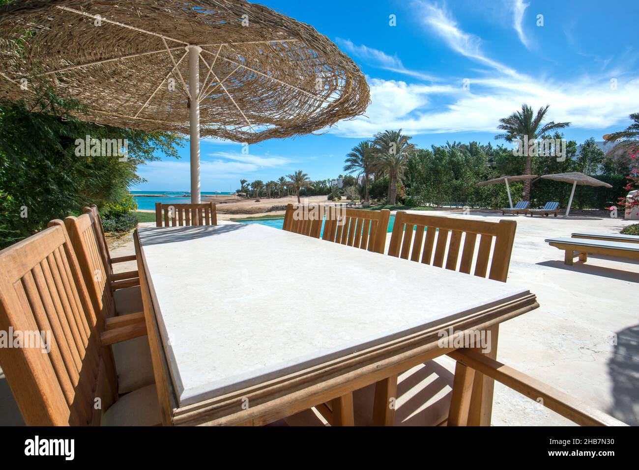 Picture of Luxury villa show home in tropical summer holiday resort with swimming ...
