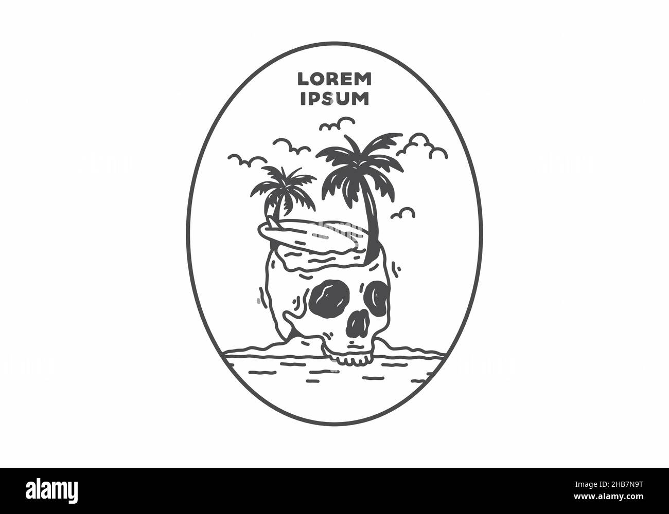 Skull head surfing line art illustration design Stock Vector Image ...