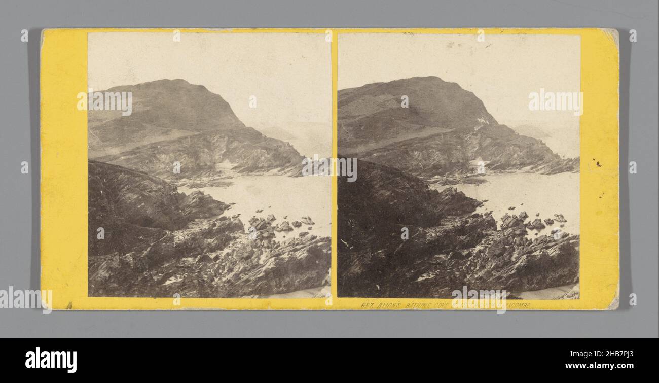 View of Rapparee Cove near Ilfracombe, Bligh's Bathing Cove, Hillsborough Ilfracombe. (title on object), anonymous, publisher: William Spreat (mentioned on object), Devon, publisher: Exeter, c. 1850 - c. 1880, cardboard, albumen print, height 85 mm × width 170 mm Stock Photo
