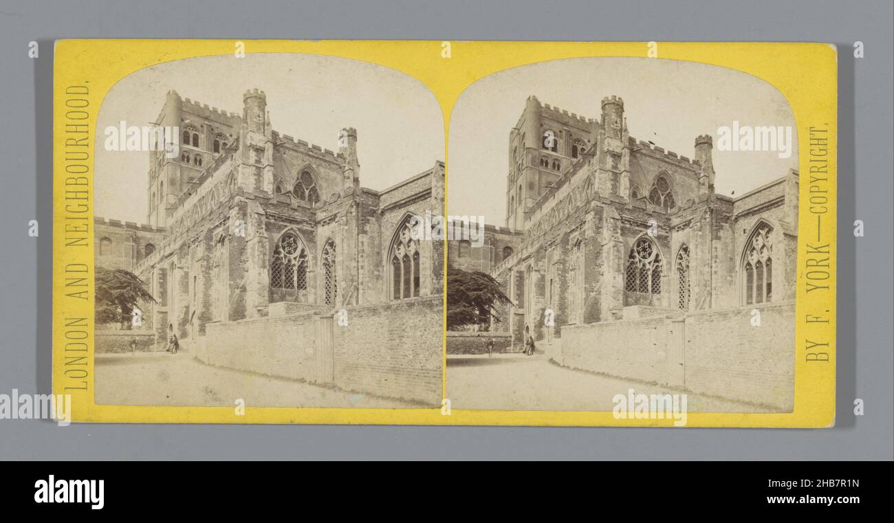 Exterior of St Alban's Abbey church, St Alban's Abbey (title on object), London and Neighbourhood (series title on object), Frederick York (mentioned on object), St. Albans, c. 1860 - c. 1880, cardboard, albumen print, height 85 mm × width 170 mm Stock Photo