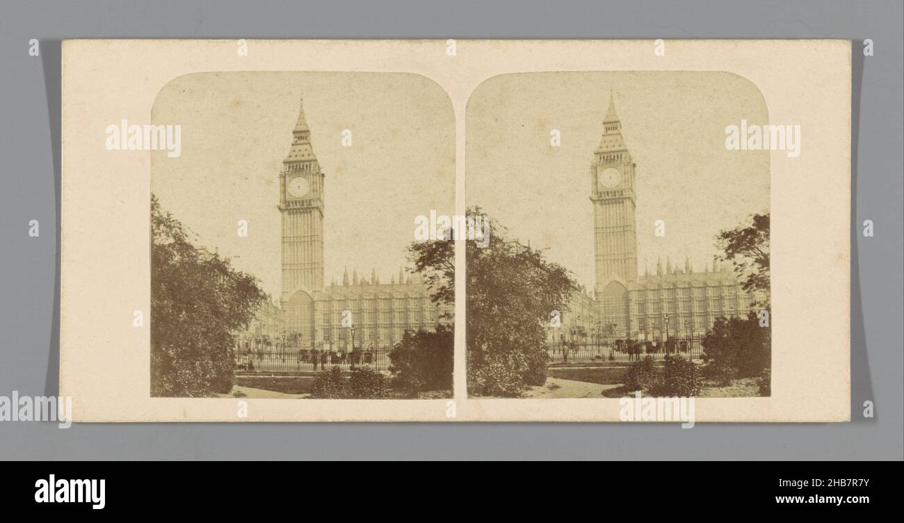 View of Big Ben and the Palace of Westminster in London, New Houses of Parliament, The Clock Tower (title on object), Views of London (series title on object), anonymous, London, c. 1850 - c. 1880, cardboard, albumen print, height 85 mm × width 170 mm Stock Photo