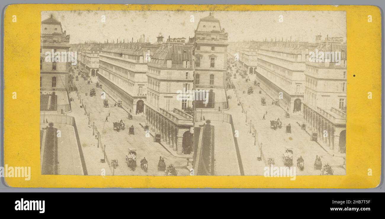 View of Rue de Rivoli with part of the Palais du Louvre in Paris, anonymous, Paris, c. 1850 - c. 1880, photographic support, cardboard, albumen print, height 86 mm × width 175 mm Stock Photo