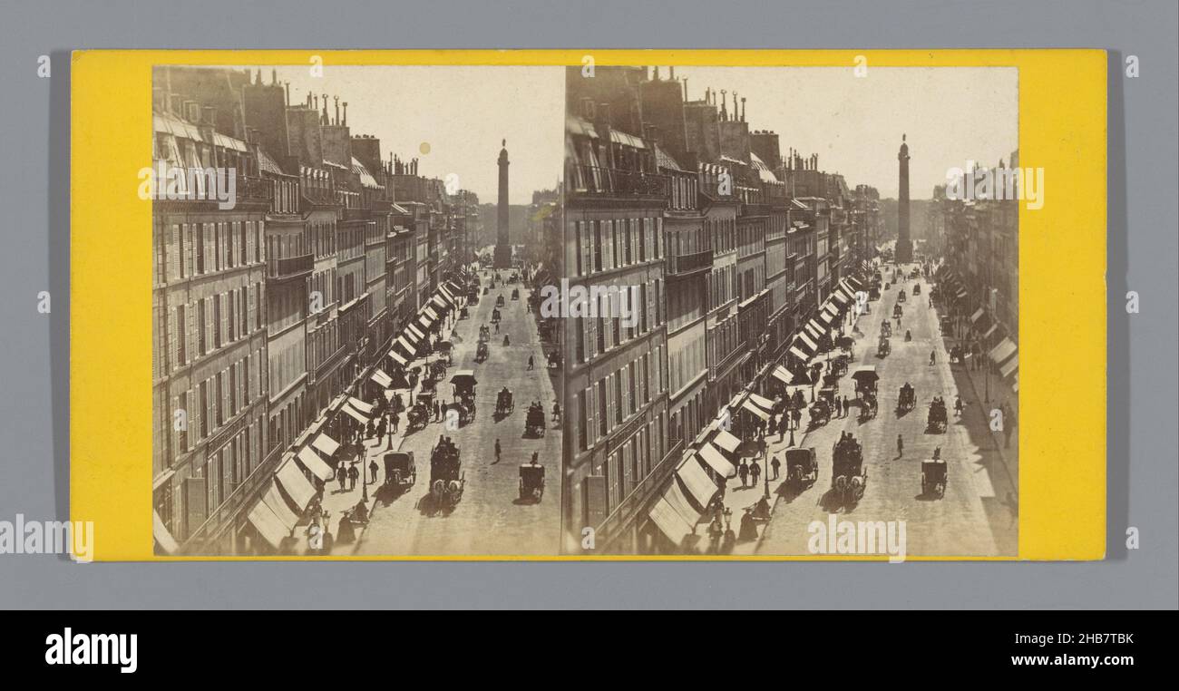 View of the Rue de la Paix in Paris, with the Vendôme Column in the background, Vendôme Column (title on object), anonymous, Paris, c. 1860 - c. 1885, cardboard, albumen print, height 85 mm × width 170 mm Stock Photo
