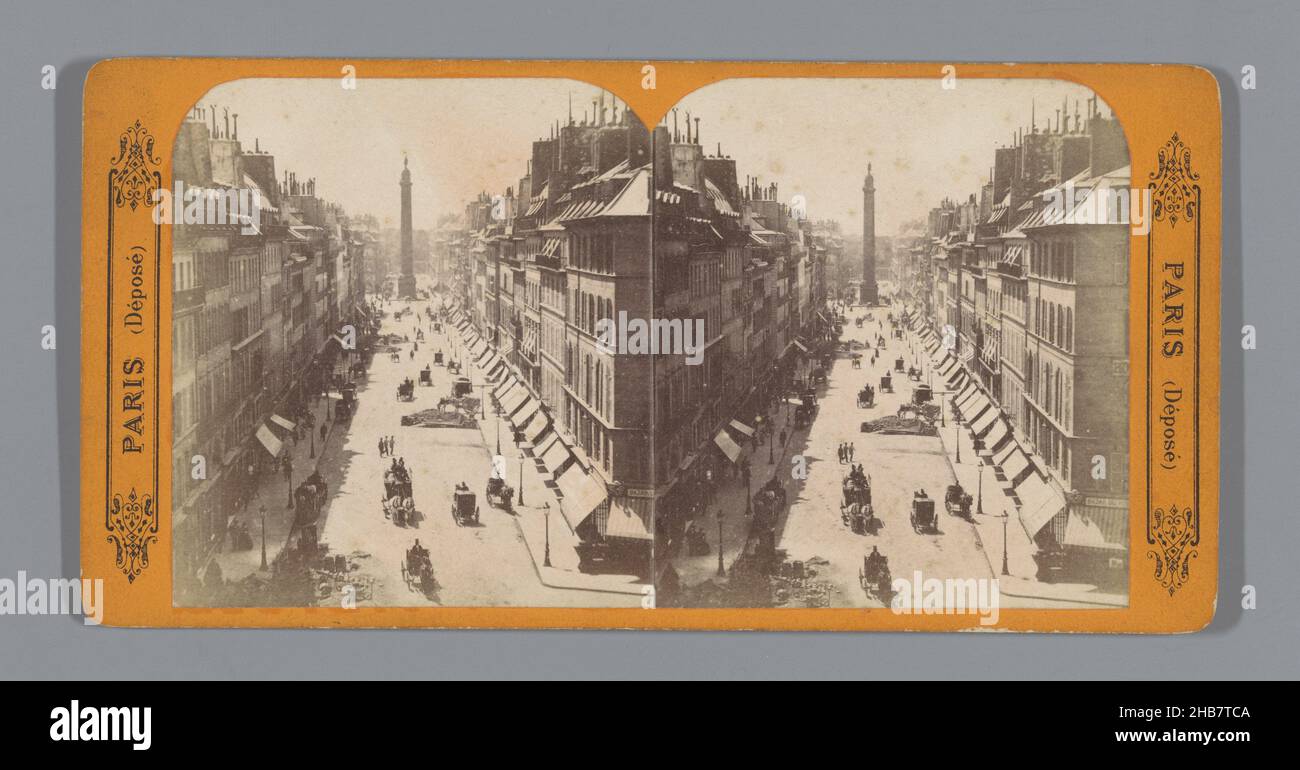 View of the Rue de la Paix in Paris, with the Colonne Vendôme in the background, Paris (series title), anonymous, Paris, c. 1860 - c. 1885, cardboard, albumen print, height 85 mm × width 170 mm Stock Photo