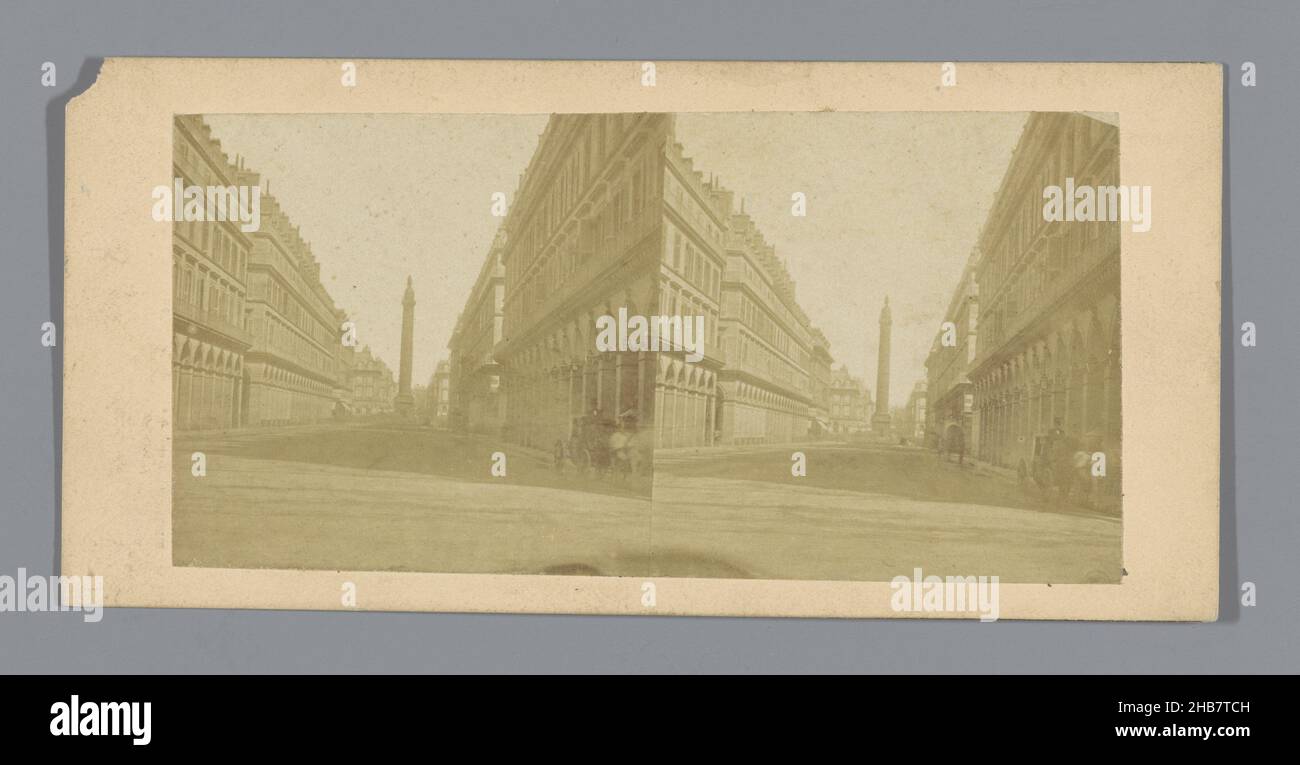 View of the Rue de la Paix in Paris, with the Vendôme Column in the background., anonymous, Paris, c. 1855 - c. 1880, cardboard, albumen print, height 85 mm × width 170 mm Stock Photo