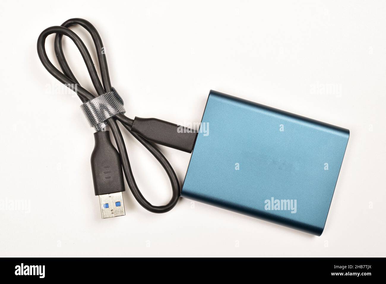 external ssd with cable isolated on white background Stock Photo