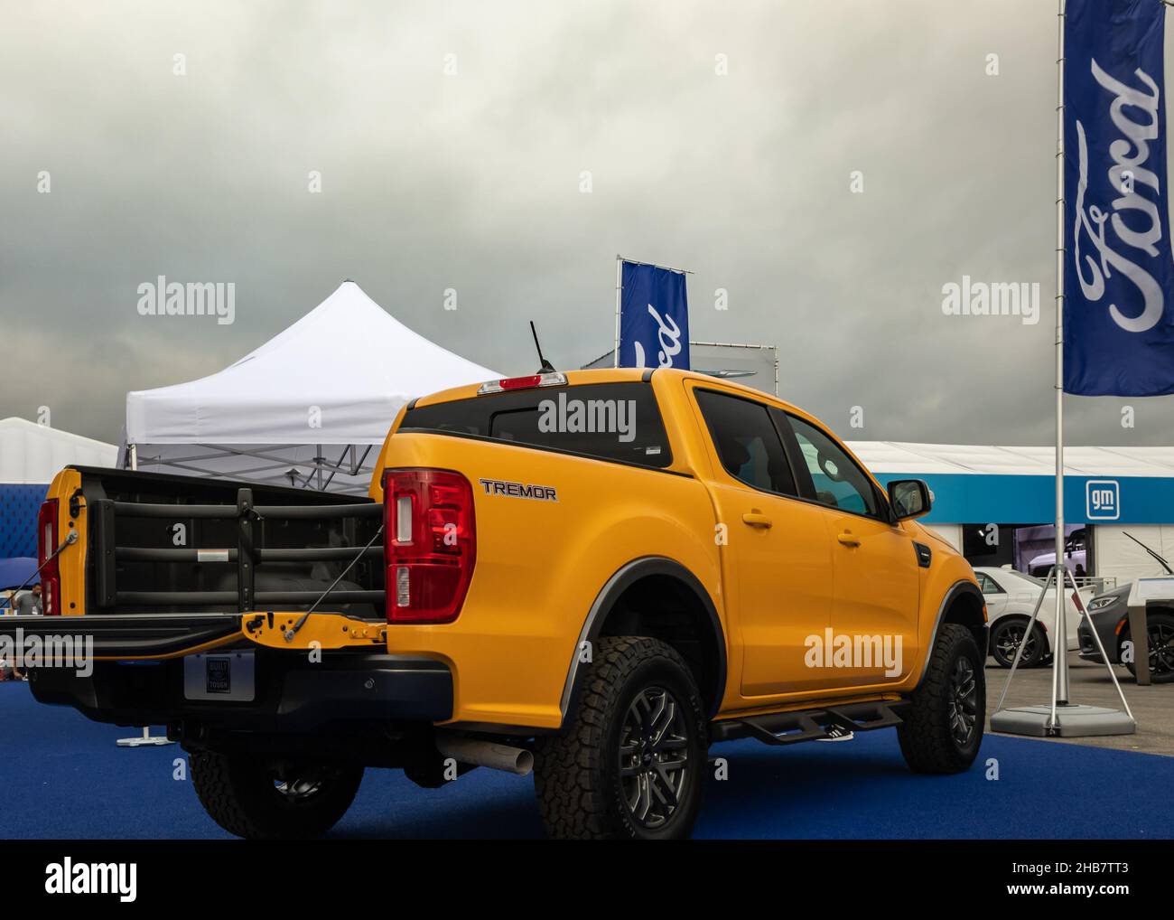 PONTIAC, MI/USA - SEPTEMBER 22, 2021: A 2021 Ford Ranger Lariat Tremor SuperCrew truck at Motor Bella, at the M1 Concourse, near Detroit, Michigan. Stock Photo