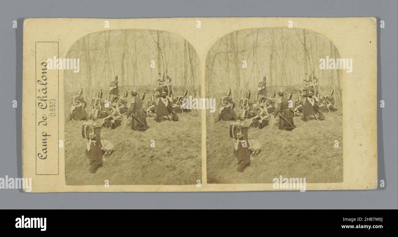 Soldiers lay an ambush in the Camp de Châlons, Camp de Châlons 1857 (series title), anonymous, Mourmelon-le-Grand, 1857, cardboard, albumen print, height 85 mm × width 170 mm Stock Photo