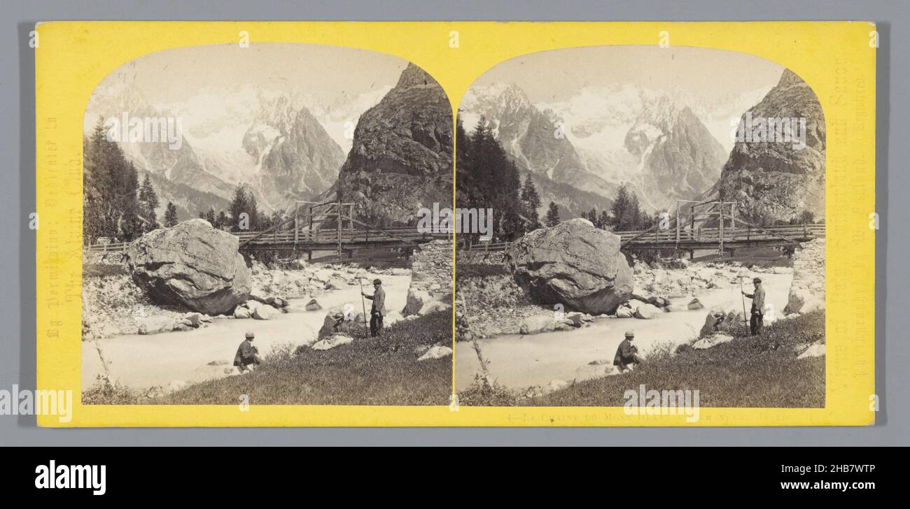 View of the Mont Blanc massif from Courmayeur, La Chaine du Mont Blanc, Courmayeur. Italy (1) (title on object), Views of Italy, Switzerland and Savoy (series title on object), William England (mentioned on object), Courmayeur, c. 1850 - c. 1880, photographic support, cardboard, albumen print, height 84 mm × width 174 mm Stock Photo