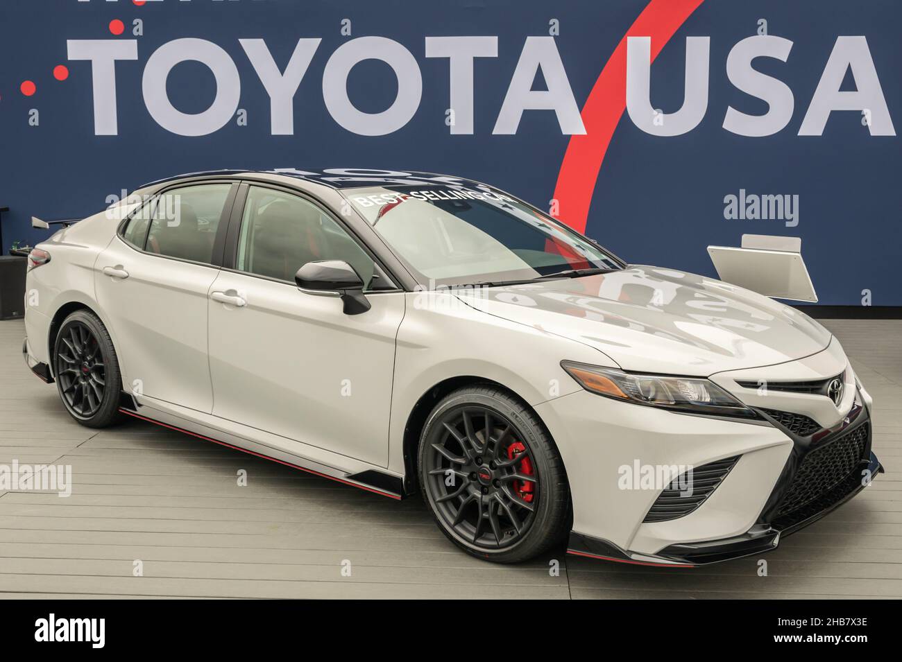 PONTIAC, MI/USA SEPTEMBER 22, 2021 A 2021 Toyota Camry TRD car at