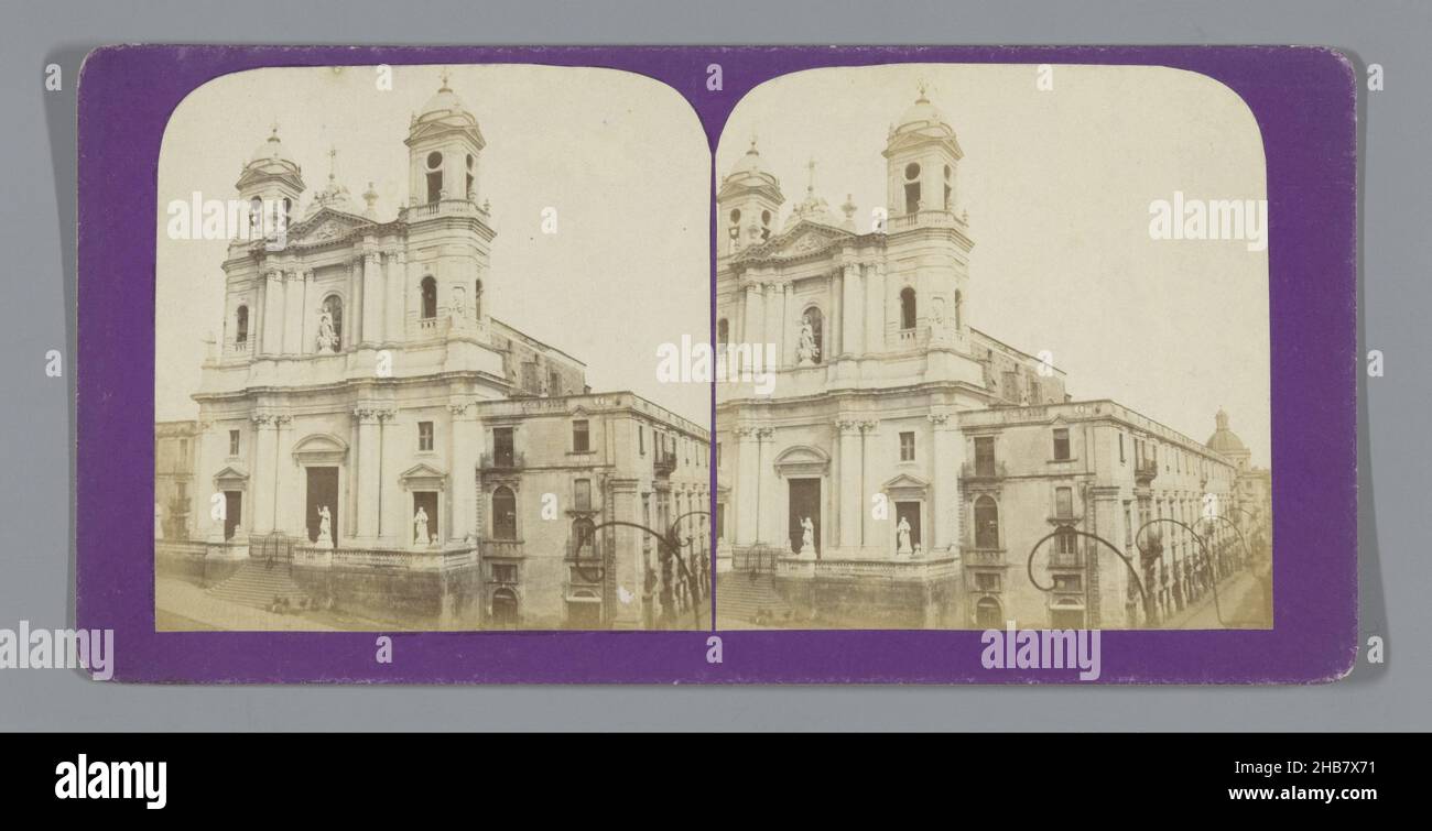 View of the San Francesco d'Assisi all'Immacolata in Catania, Eglise Saint Francois d'Assise, Catane (title on object), Jean Andrieu (attributed to), Catania, 1862 - 1876, cardboard, paper, albumen print, height 88 mm × width 177 mm Stock Photo