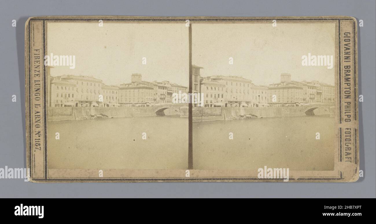 View of the Arno at Pisa, Giovanni Brampton Philpot (mentioned on object), Pisa, c. 1850 - c. 1870, cardboard, albumen print, height 85 mm × width 170 mm Stock Photo