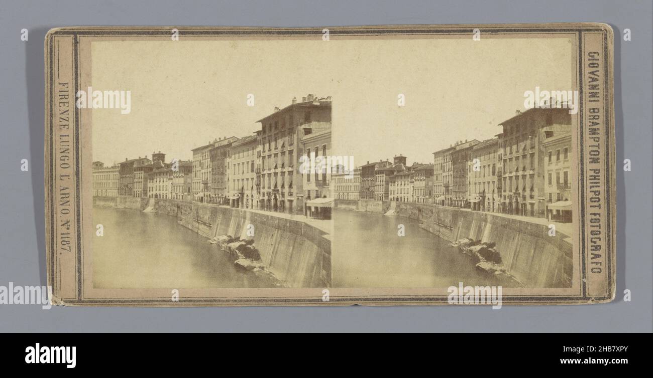 Quay along the Arno in Pisa, Giovanni Brampton Philpot (mentioned on object), Pisa, c. 1850 - c. 1870, cardboard, albumen print, height 85 mm × width 170 mm Stock Photo