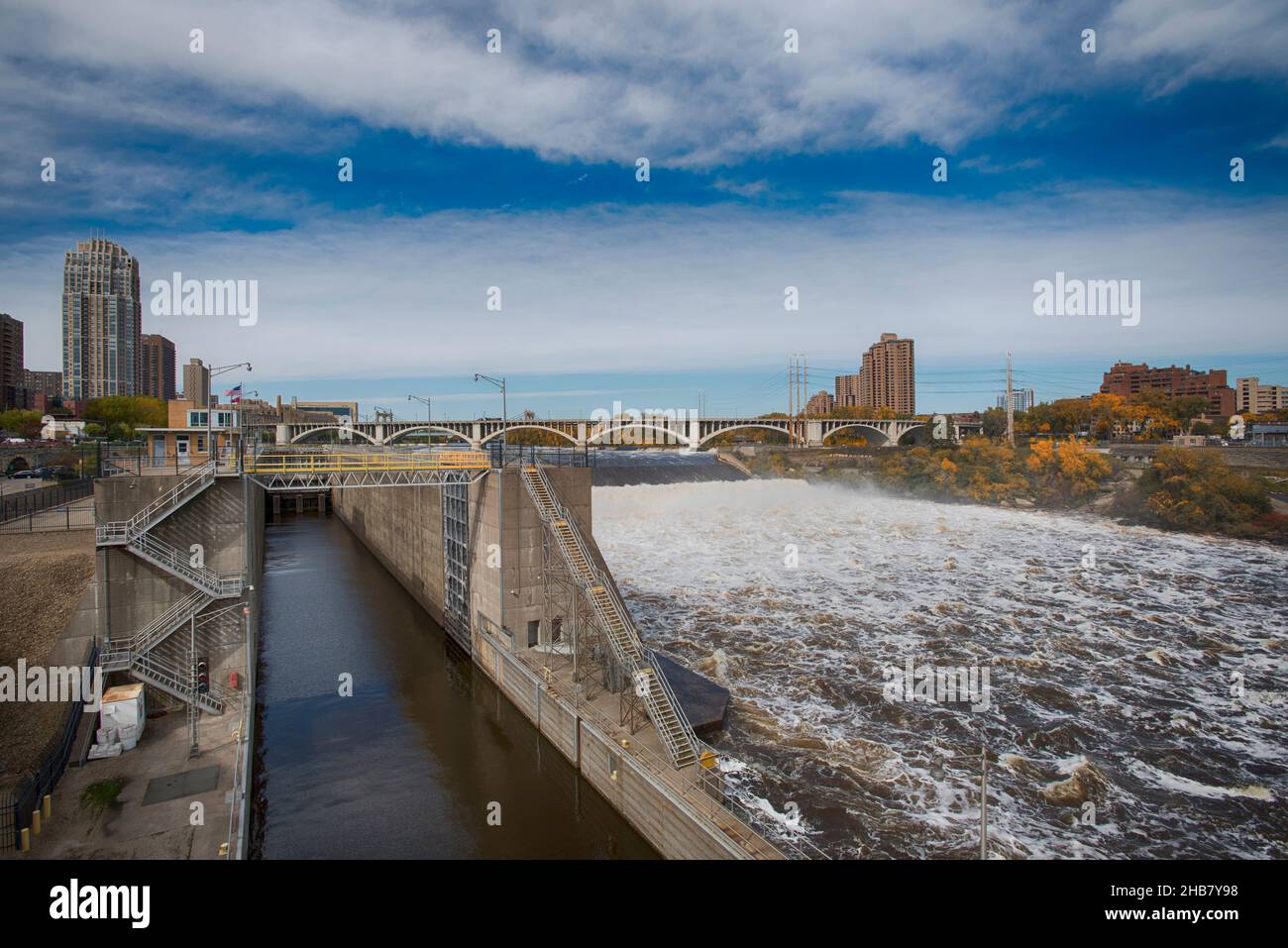 Saint Anthony Falls Lock and Dam. Minneapolis, Minnesota Stock Photo